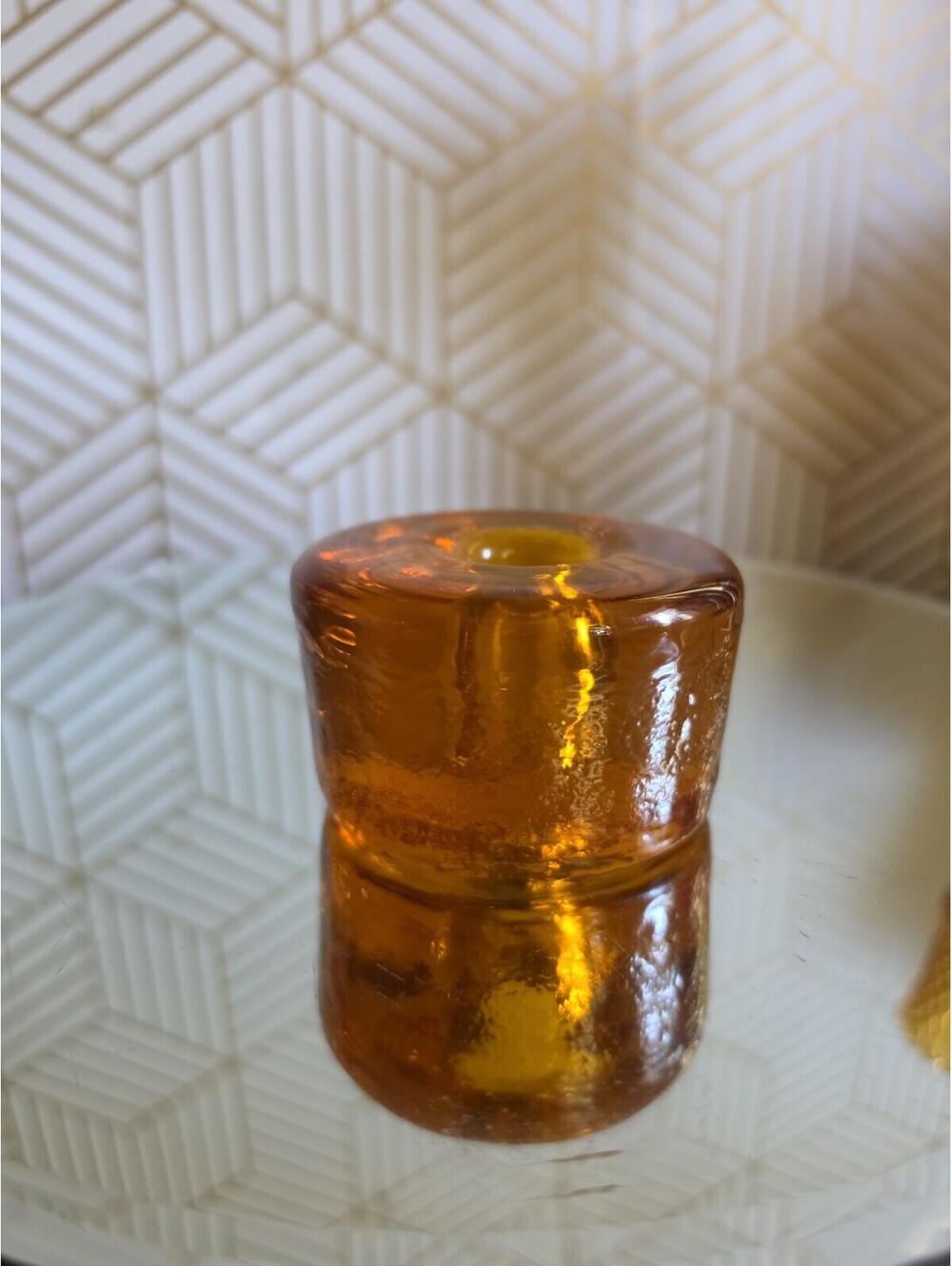 Vintage Blenko Orange Candlestick Taper Holder Art Glass Puck MCM